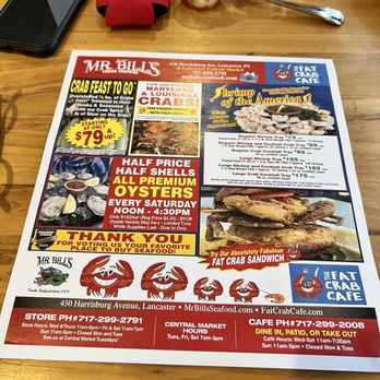 Mr Bill's Fresh Seafood - Special's on back of menu - Seafood Near Me - Lancaster, Pennsylvania Mr Bill's Fresh Seafood - Special's on back of menu - Seafood Near Me - Lancaster, Pennsylvania