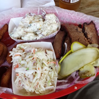 The Original Q Shack - Beef brisket...sliced. With coleslaw and potato salad. - Barbeque Near Me - Durham, North Carolina
