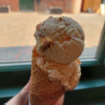 Scooped by Demetres - Raspberry cheesecake and west coast Salted Caramel flavors in waffle cone - Ice Cream & Frozen Yogurt Near Me - Toronto, Ontario Scooped by Demetres - Raspberry cheesecake and west coast Salted Caramel flavors in waffle cone - Ice Cream & Frozen Yogurt Near Me - Toronto, Ontario