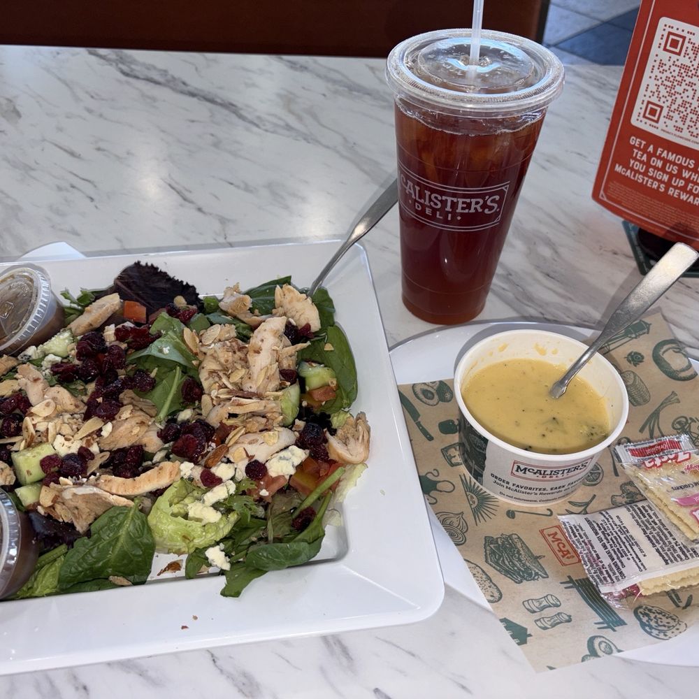 McAlister's Deli - Savannah Chopped Salad with broccoli cheddar soup - Delis Near Me - Las Cruces, New Mexico McAlister's Deli - Savannah Chopped Salad with broccoli cheddar soup - Delis Near Me - Las Cruces, New Mexico