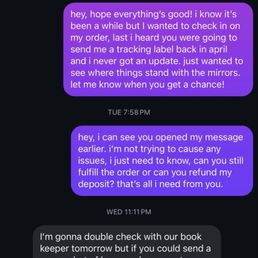messages to the business owner of me being ghosted