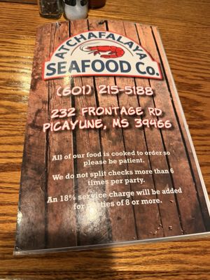 Menu photo 1 Atchafalaya Seafood Picayune, MS