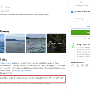 Outer Island Expeditions - Groupon stating that children under 2 were free - Fishing Near Me - Eastsound, Washington