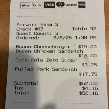 D. Rowe's Restaurant & Bar - Receipt. - American Near Me - Columbia, Missouri