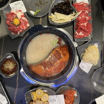 Supreme Pot - Pre-dinner spread (before thirty more dishes arrived) - Hot Pot Near Me - Daly City, California