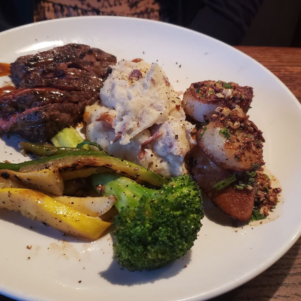 Ports Cafe - Flank steak and scallops - New American Near Me - Geneva, New York Ports Cafe - Flank steak and scallops - New American Near Me - Geneva, New York