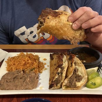Carter's Cantina - Queso Birria Tacos (no onion & light cilantro) with a side of rice and beans - Mexican Near Me - New Haven, Michigan