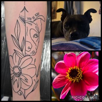 Tried and True Tattoo Parlor - Tattoo for clients dog and flower. - Tattoo Near Me - London, Kentucky Tried and True Tattoo Parlor - Tattoo for clients dog and flower. - Tattoo Near Me - London, Kentucky