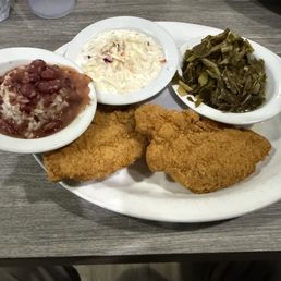 Catfish with red beans and greens Catfish with red beans and greens