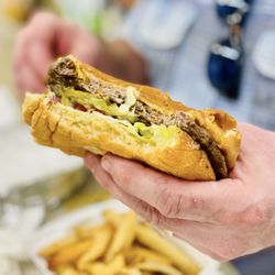 Joe's Grocery - Sir Hubber's loved his Cheeseburger Excellent. Like old school Whataburger with mustard. His favorite! Winners Circle :)...