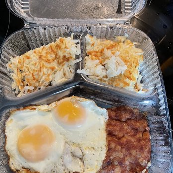 Eggs N Things - Slab of Corned beef hash, 2 eggs sunny side up, and hash browns - Breakfast & Brunch Near Me - Thousand Oaks, California