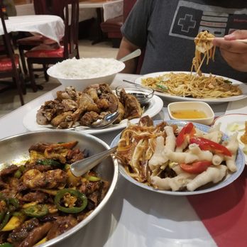 Sichuan River - pork intestine dry pot, 3 cold dish, crispy duck, cheese wonton, chicken chow mein - Szechuan Near Me - Austin, Texas