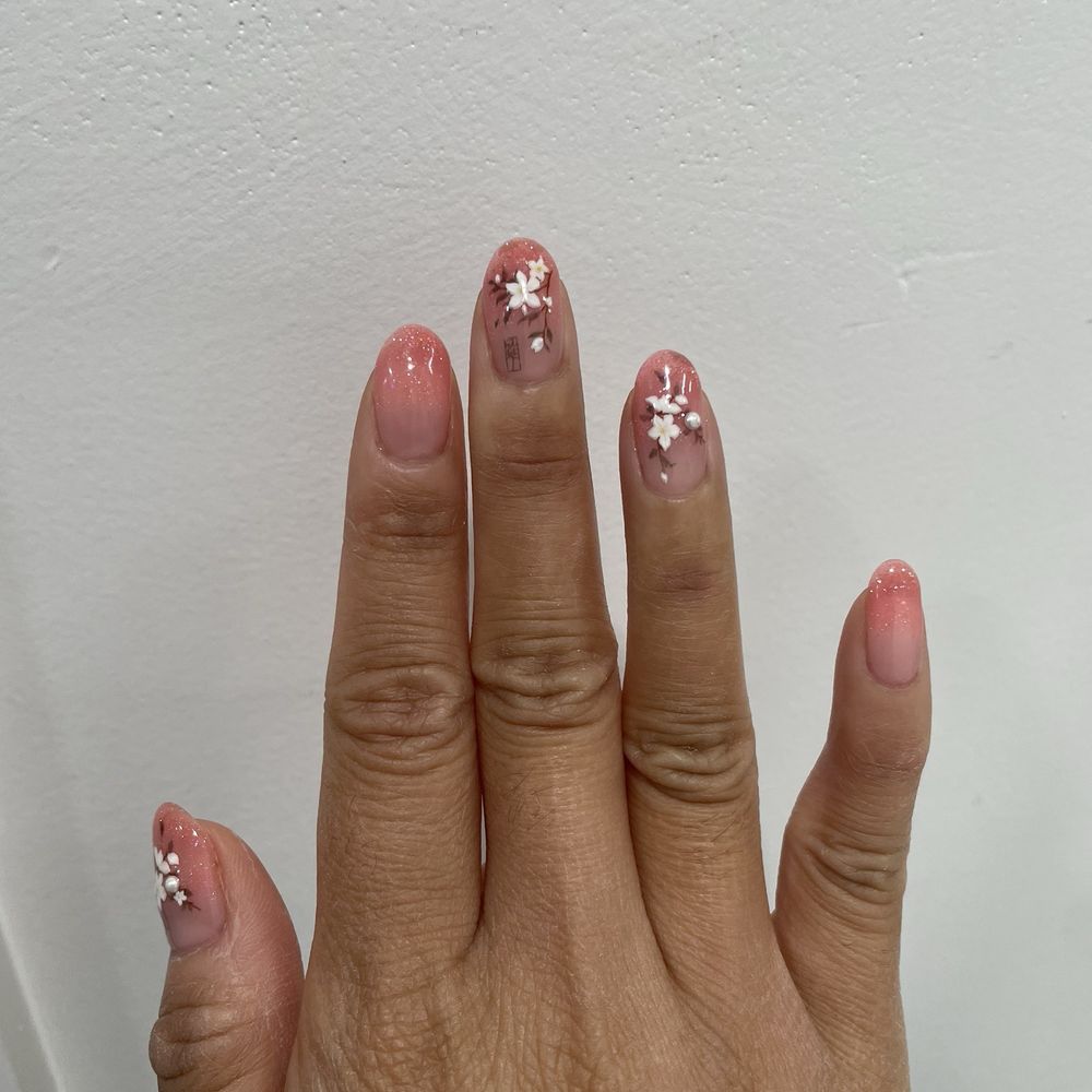 Nail Luna Boutique - 3rd appt - japanese cherry blossom inspired nails - Nail Technicians Near Me - Brea, California
