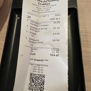 Pho Shack - Receipt - Seafood Near Me - Hemet, California Pho Shack - Receipt - Seafood Near Me - Hemet, California