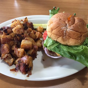 Eggs Up Grill - All American Burger with home fries - Breakfast & Brunch Near Me - Alpharetta, Georgia