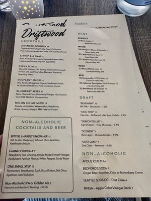 Menu photo 1 Driftwood Seattle, WA Menu photo 1 Driftwood Seattle, WA