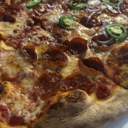 Pepperoni pizza, half with jalapeños!