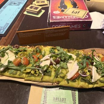 The Board Room - Vegan flatbread with pesto and mozzarella - Cocktail Bars Near Me - Arlington, Virginia The Board Room - Vegan flatbread with pesto and mozzarella - Cocktail Bars Near Me - Arlington, Virginia