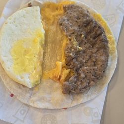 How lazy can you be that you cannot even cut a sausage patty in half?? "Let's just pull this apart and hope for the best!"