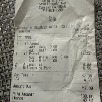 Senor Big Ed - Here's the receipt. You need to charge what's on the board I'll be calling to report this - Latin American Near Me - Cypress, California Senor Big Ed - Here's the receipt. You need to charge what's on the board I'll be calling to report this - Latin American Near Me - Cypress, California