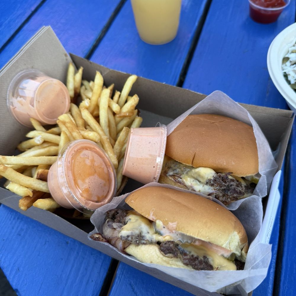 The Station - Burger and fries (one double, one single) - Burgers Near Me - Berkeley, California