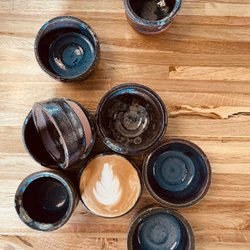 Seafab Cafe - Latte by SEAFAB. Pottery by Rye in the ceramics studio downstairs.
