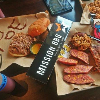 Mission BBQ - Brisket Sandwich on Left Free with coupon just sign up. - Barbeque Near Me - Troy, Michigan Mission BBQ - Brisket Sandwich on Left Free with coupon just sign up. - Barbeque Near Me - Troy, Michigan