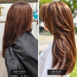 Skin Face Body Spa - Beautiful dimensional brunette transformation with warm caramel highlights, soft layers , and a glossy, luminous finish