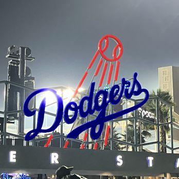 Dodger Stadium - Nighttime view of the logo - Stadiums & Arenas Near Me - Los Angeles, California