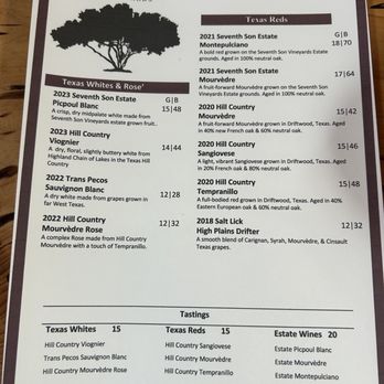 Seventh Son Vineyards - Menu wine - Wine Tasting Room Near Me - Wimberley, Texas Seventh Son Vineyards - Menu wine - Wine Tasting Room Near Me - Wimberley, Texas