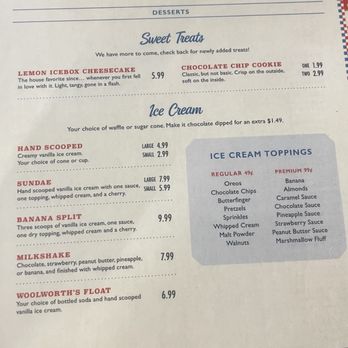 Woolworth’s Luncheonette - Menu - Diners Near Me - Bakersfield, California