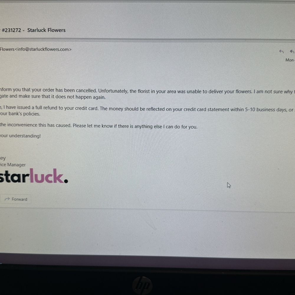Starluck Flowers - Cancellation email - Florists Near Me - Great Neck, New York