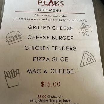 Peaks Restaurant - Kiss menu - New American Near Me - Palm Springs, California