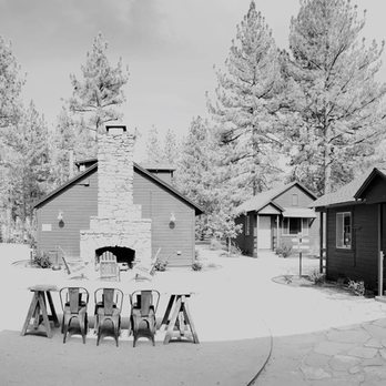 Noon Lodge at Mallard Bay - Layout of the "Cabin Camp" around a central fireplace - Big Bear Lake, CA