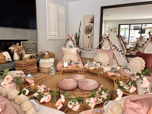 A-Frame Tent Slumber Party (Boho Chic) - The birthday girl wanted a boho chic design for her and her friends to have a spectacular day/night! A-Frame Tent Slumber Party (Boho Chic) - The birthday girl wanted a boho chic design for her and her friends to have a spectacular day/night!