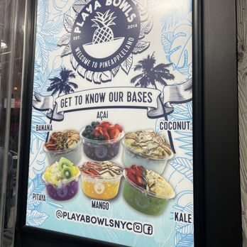 Playa Bowls - Base options - Juice Bars & Smoothies Near Me - New York, New York