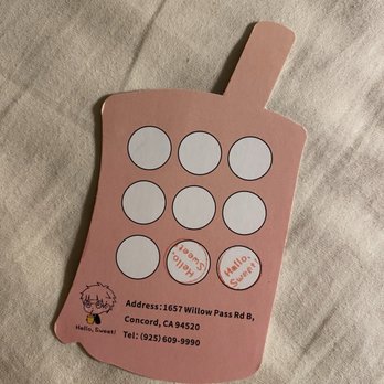 Hello Sweet - Stamp card, back - Bubble Tea Near Me - Concord, California