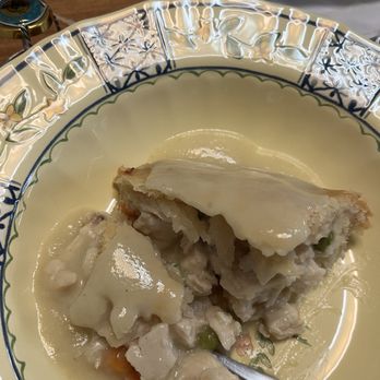 Marion's Pie Shop - Slice of chicken pie with the provided gravy - Bakeries Near Me - Chatham, Massachusetts Marion's Pie Shop - Slice of chicken pie with the provided gravy - Bakeries Near Me - Chatham, Massachusetts