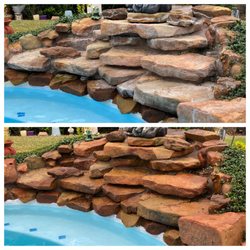 Texas Pool Tile Cleaning - Here's the waterfall before and after.
