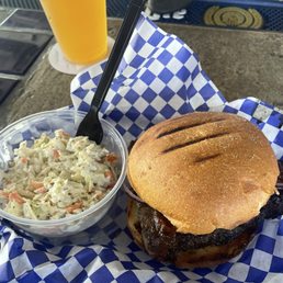 This is the Brisket Brunch Sandwich. Huge amount of meat and great coleslaw. This is the Brisket Brunch Sandwich. Huge amount of meat and great coleslaw.