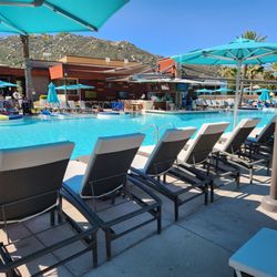 The Cove - One large pool and several smaller ones. Also a slide in the back. 21 and over for the main pool.