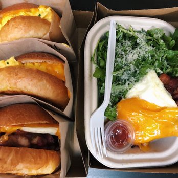 Eggslut - 2 fairfax + 2 bacon, egg & cheese (one with side salad in replacement of bread) - Breakfast & Brunch Near Me - Los Angeles, California