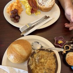 French onion soup and the deluxe breakfast