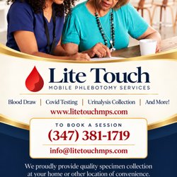 Lite Touch Mobile Phlebotomy Services - Call to make an appointment for your next concierge home draw specimen collection service