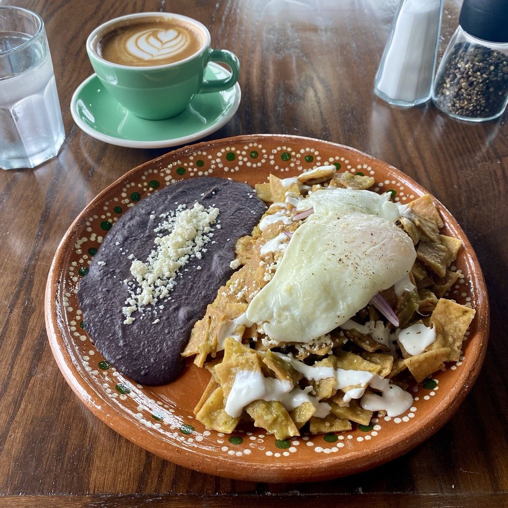 Chilaquiles Verde and cappuccino Chilaquiles Verde and cappuccino