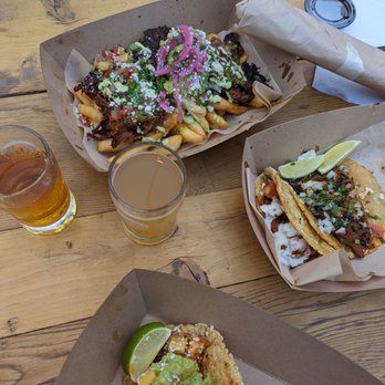 The Lost Abbey - Carnitas fries + Chicken Tinga taco + churro - Breweries Near Me - San Diego, California The Lost Abbey - Carnitas fries + Chicken Tinga taco + churro - Breweries Near Me - San Diego, California