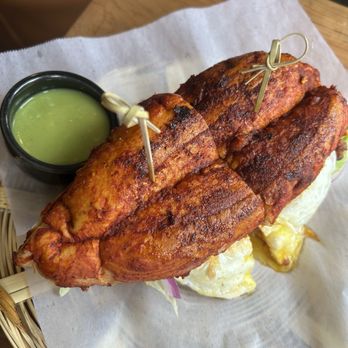 Leña Restaurant - An amazing egg chorizo sandwich with potatoes, peppers, and a delicious green verde salsa - Bars Near Me - Alameda, California Leña Restaurant - An amazing egg chorizo sandwich with potatoes, peppers, and a delicious green verde salsa - Bars Near Me - Alameda, California