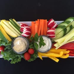 Chantal's Catering - Zucchini, Yellow Squash, Red and Yellow Bell Peppers, Tomatoes, Radishes, and Cucumbers served with Hummus and Buttermilk Ran...