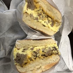 Breakfast bagel - plain with sausage, egg, and cheese.
