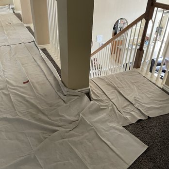 Lawrence Air Conditioning & Heating - Drop cloths for the upstairs to help keep our carpet clean. - Heating & Air Conditioning/HVAC Near Me - Fort Worth, Texas Lawrence Air Conditioning & Heating - Drop cloths for the upstairs to help keep our carpet clean. - Heating & Air Conditioning/HVAC Near Me - Fort Worth, Texas